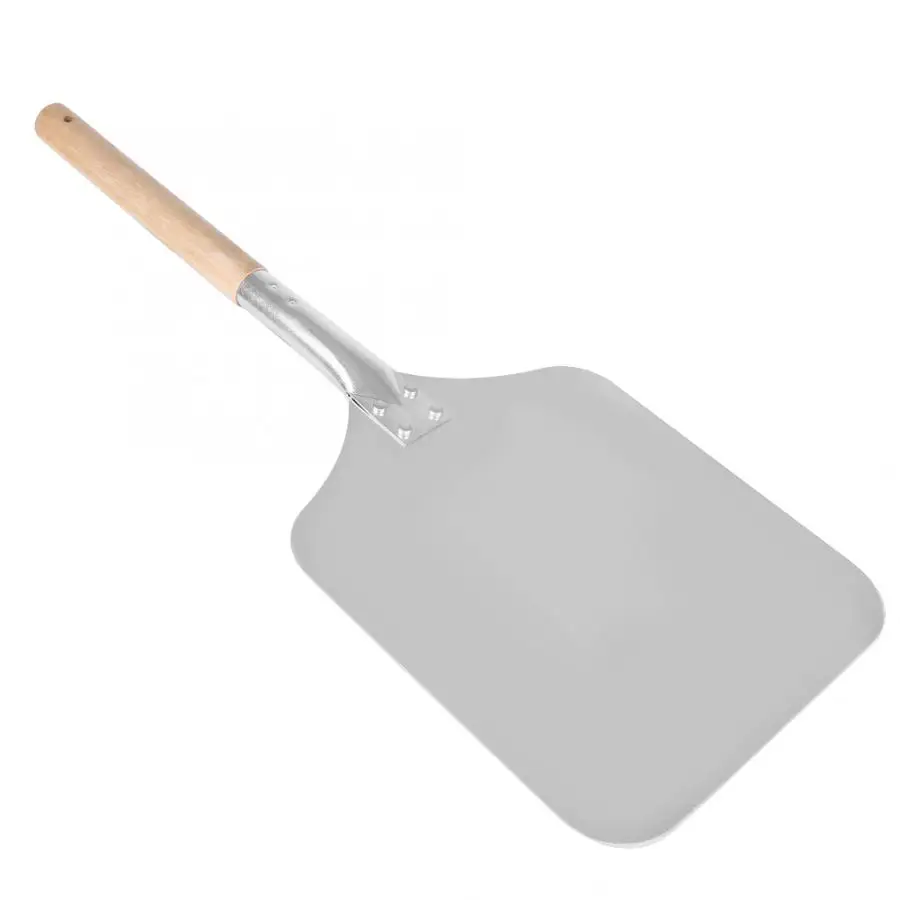 Aluminum Alloy Pizza Peel,1Pc Kitchen Aluminum Alloy Pizza Peel Bakers Oven Restaurant Paddle with Wooden Handle New 