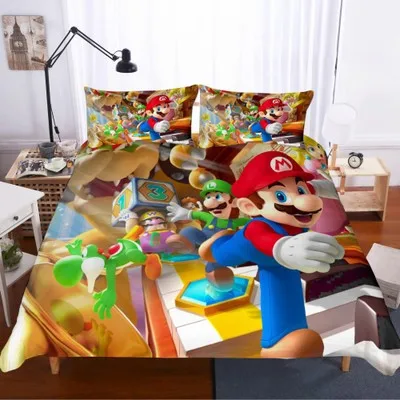 3D Super Mario Bros Комплект постельного белья Детский милый мультяшный персонаж Печатный пододеяльник набор постельного белья Постельное белье Твин Полный Королева Король