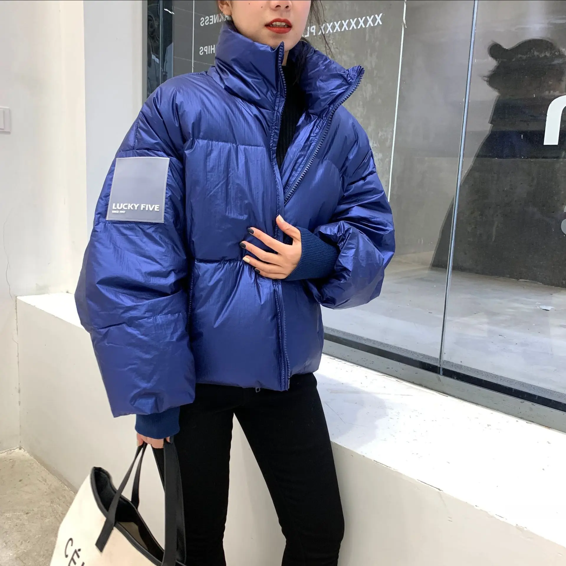 T3644 Winter New Style WOMEN'S down Jacket Stand Collar Thick Warm Loose-Fit Coat Armband Candy-Colored Trend Versatile