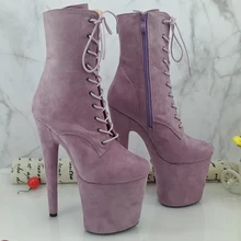 Leecabe/Обувь для танцев на шесте на каблуке 20 см; фиолетовые замшевые ботинки на платформе с высоким каблуком; ботинки с закрытым носком для танцев на шесте