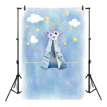 

Neoback Newborn Baby Shower Photography Backdrops Night Shiny Stars Birthday Background Tent Flower Cloud Blue Photo Studio