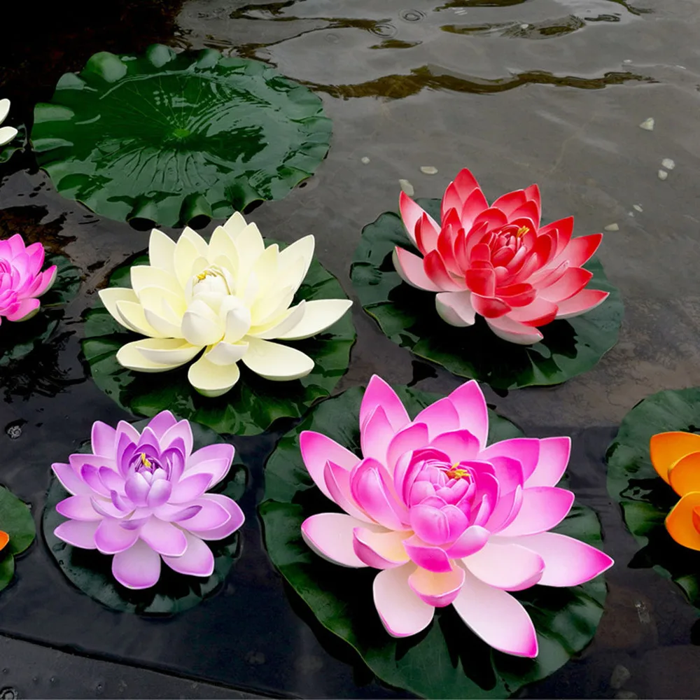 Lirio de agua flotante Artificial, decoración de estanque de flores de loto  EVA, 10cm (rojo/amarillo/azul/rosa/luz), 5 uds. - AliExpress Hogar y jardín