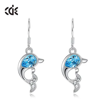 

CDE Cute Cartoon Dolphins Dangle Drop Earrings with Sky Blue Crystal from Swarovski Animal Earrings for Women Wedding Jewelry