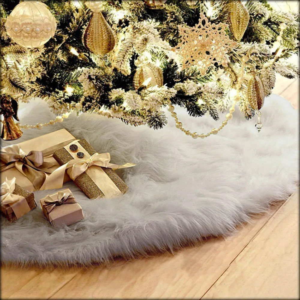 75cm Plush Christmas Tree Skirt Long Haired Christmas Tree Carpet Christmas Decorations for Home New Year Xmas Decor navidad