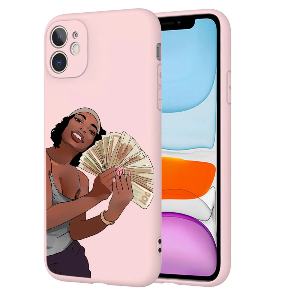 Afro Girls Black Women Art Case For iPhone 11 12 13 XR XS Max X 7 8 6 Plus Pro Max Make Money Cash Girl Melanin Poppin Case iphone 13 pro max case