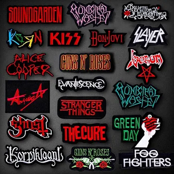 

Letter Patch Rock Band Patches For Clothing DIY Stripe On Clothes Embroidered Iron On Patches Metal Bands Patch Applique Stripe