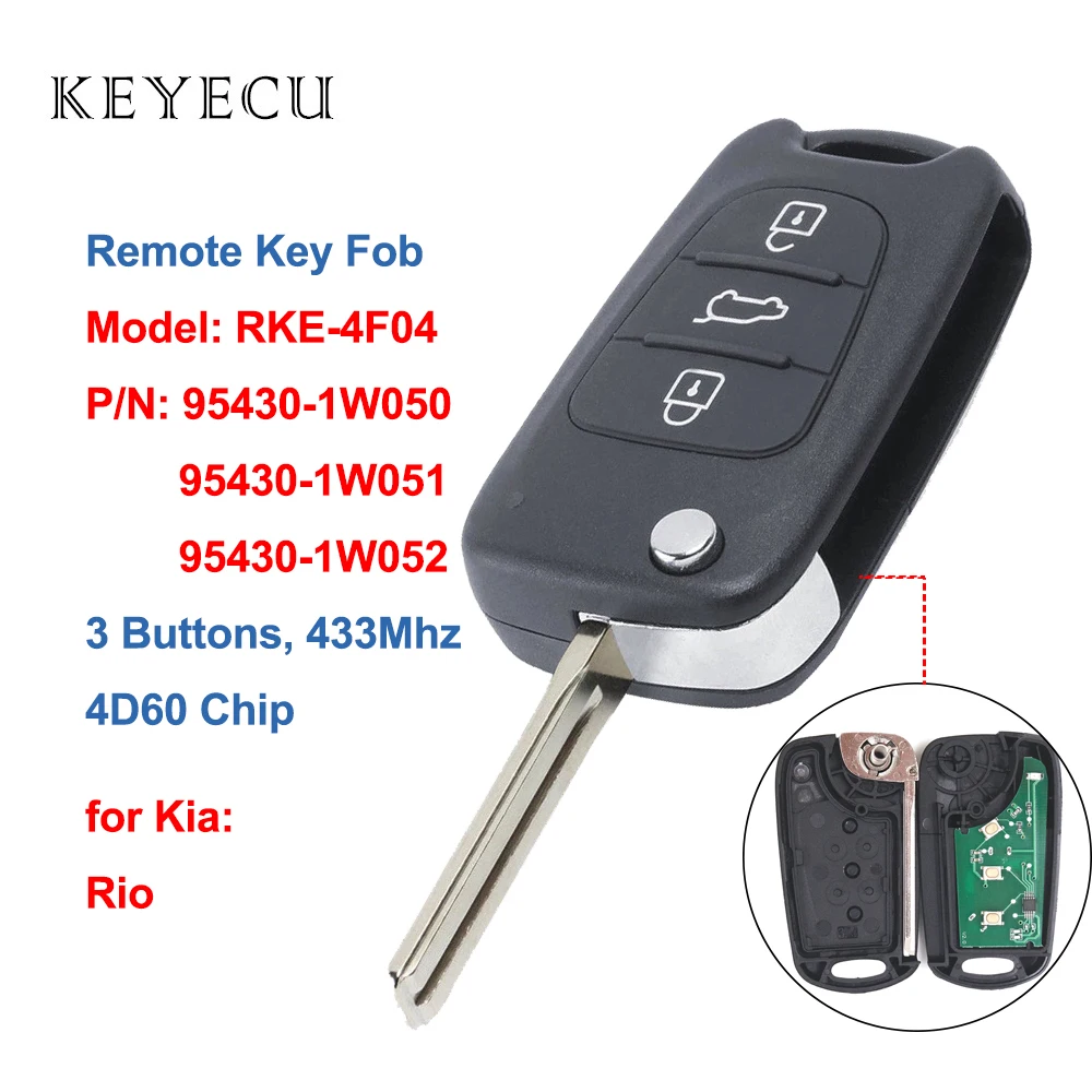 Keyecu Remote Car Key Fob 3 Button 433MHz 80Bit 4D60 Chip for Kia Rio 2012- RKE-4F04 95430-1W050 95430-1W051 95430-1W052 car remote key car key