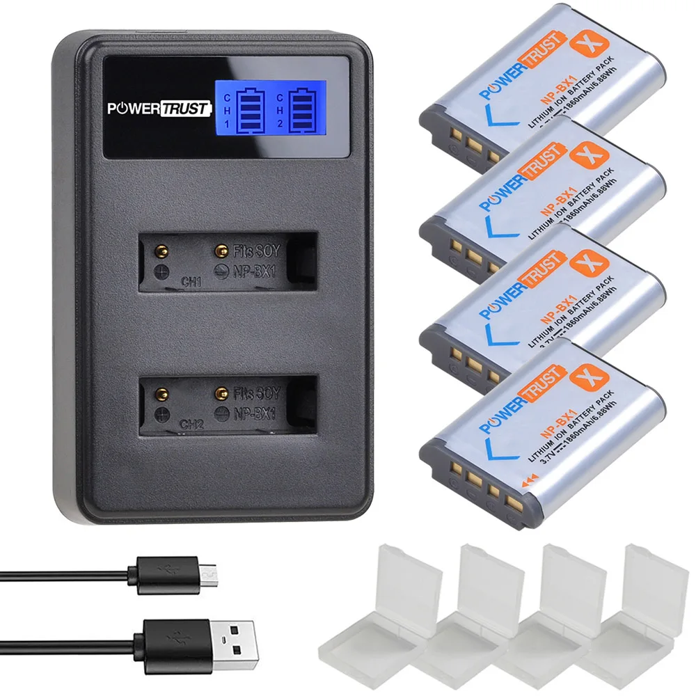 Np-Bx1 Batteria Npbx1 1860Mah E Caricabatterie Lcd Per Sony Np Bx1 M8 E Cyber-Shot Dsc-Rx100, Dsc-Rx100 Ii, Dsc-Rx100M Ii Hx60 Wx350