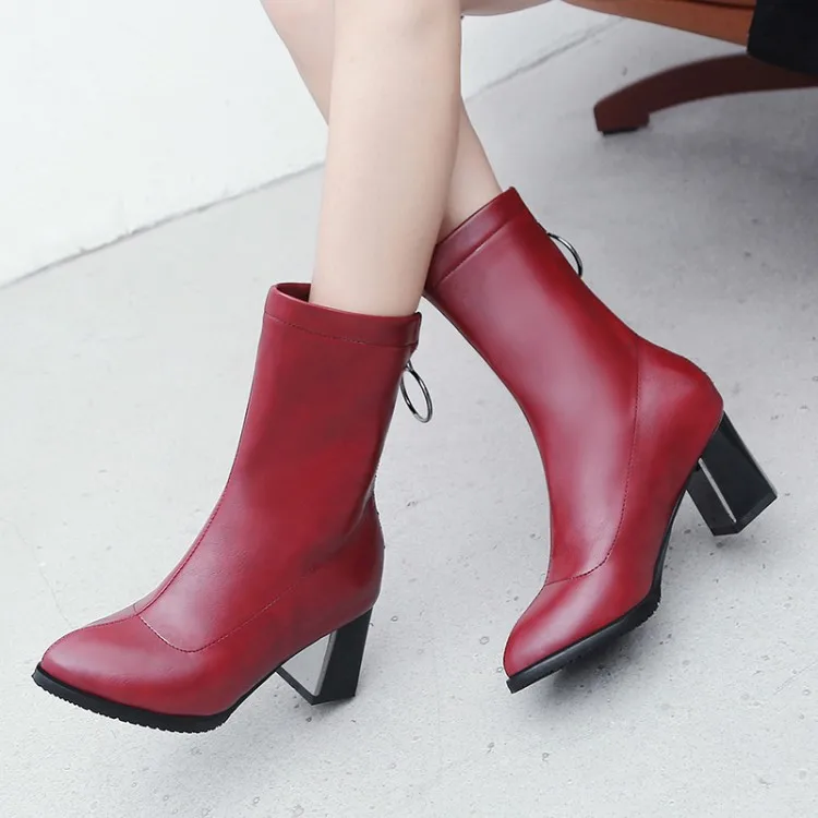 winter The New fashion Round head Thick heel Martin boots Back zipper Sexy pearl Plus velvet Keep warm High heel Women boots