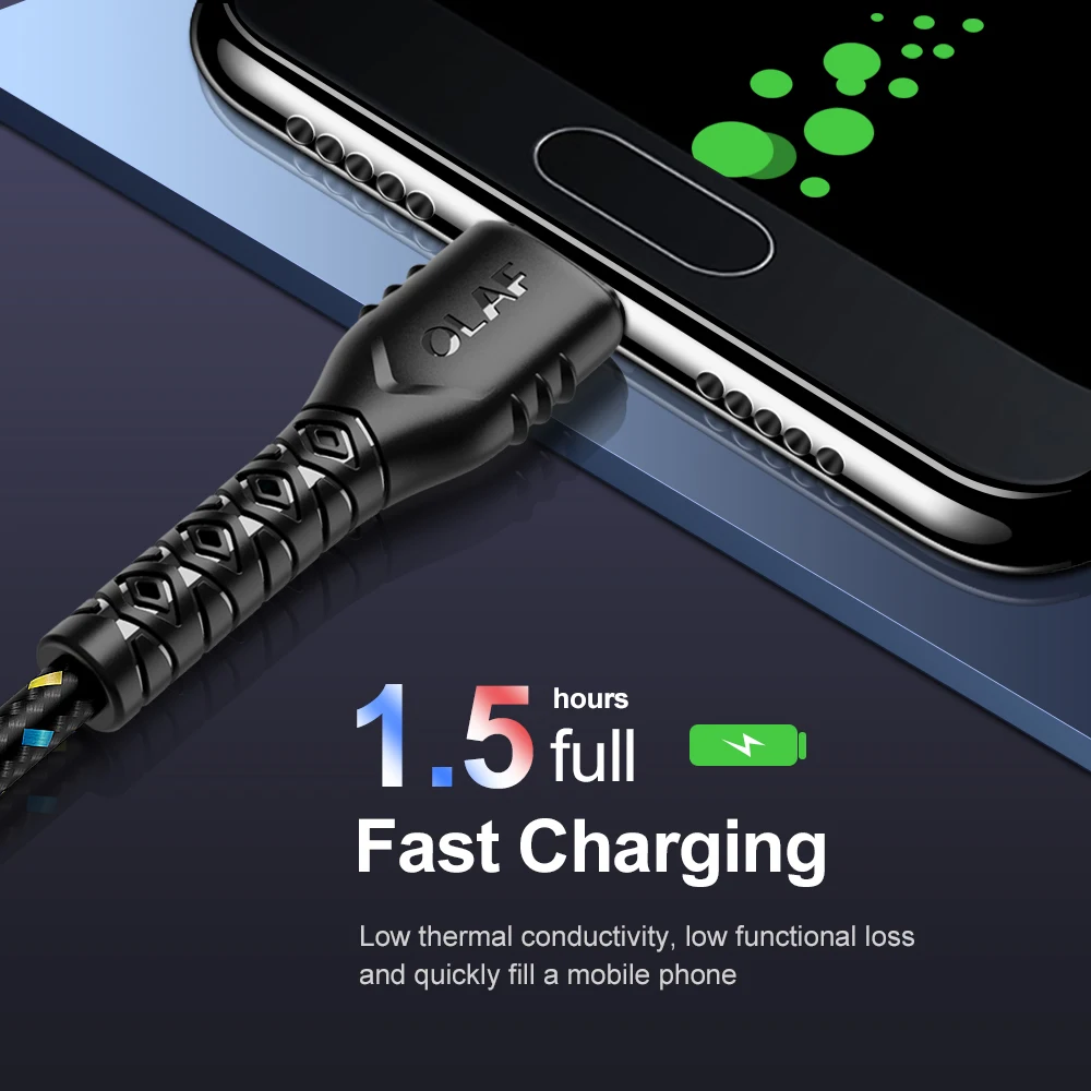 Олаф usb type-C кабель 1 м 2 м 3 м 2.4A Быстрая зарядка данных type-C для samsung S9 S10 Plus Xiaomi mi8 mi9 мобильный телефон USB C кабель