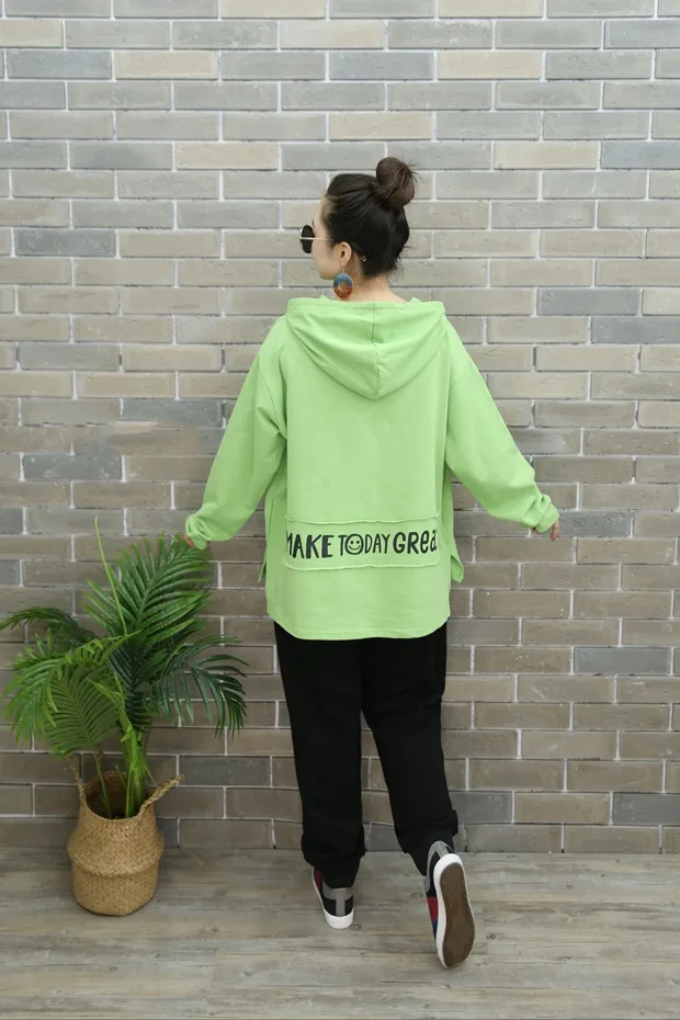 Vefadisa Plus Size Letter Print Women T-shirt 2020 Autumn Hooded Long Sleeve T-shirt Casual Pullover Women T-shirt QYF3716