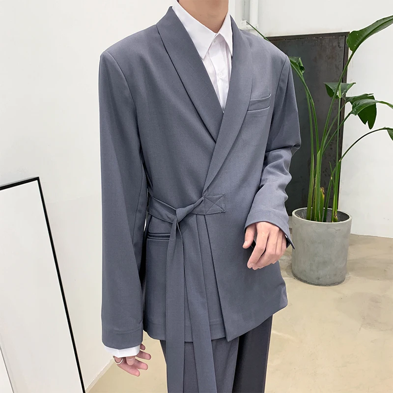 Men's suit 2019 autumn and winter new handsome long loose belt pure color wild suit young people fashion trend men's clothing Men's suit 2019 autumn and winter new handsome long loose belt pure color wild suit young people fashion trend men's clothing