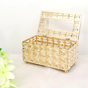 

Bathroom Office Rectangular European Style Hotel Golden Tissue Box Crystal Stainless Steel Paper Dispenser Home Kitchen Toilet