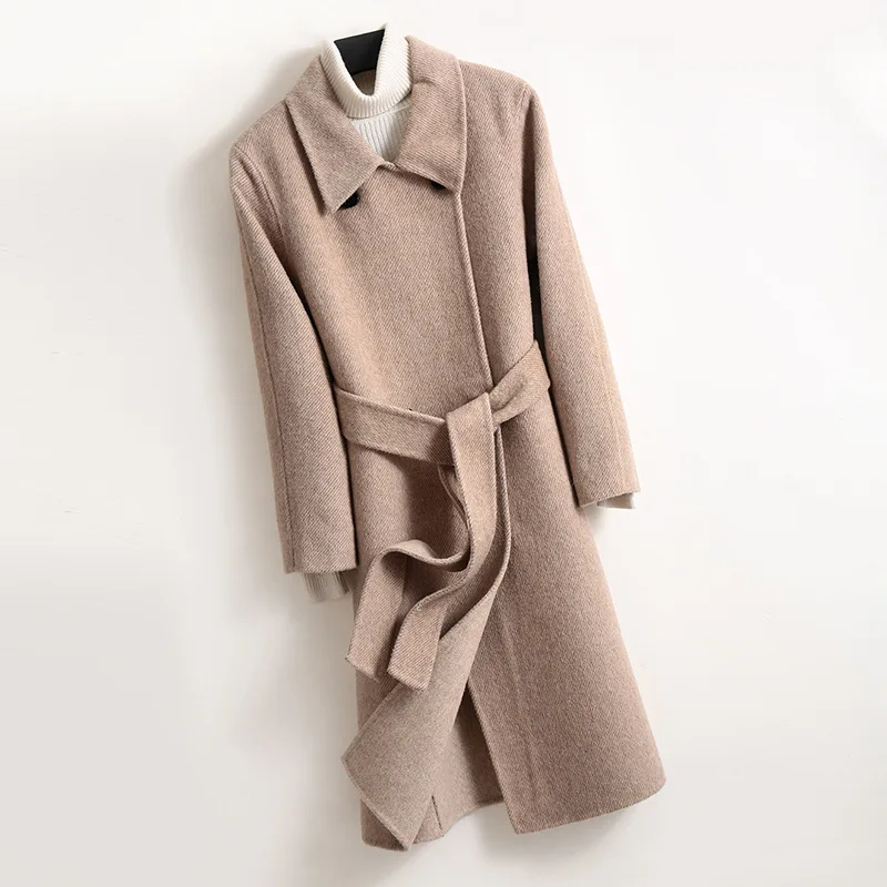 

2019 autumn and winter new handmade double-sided 100% wool coat female long section woolen factory direct sales