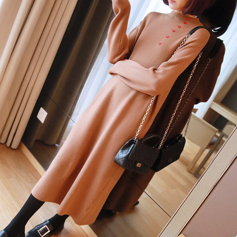 New winter knit dress big yards long section of loose bottoming sweater dress