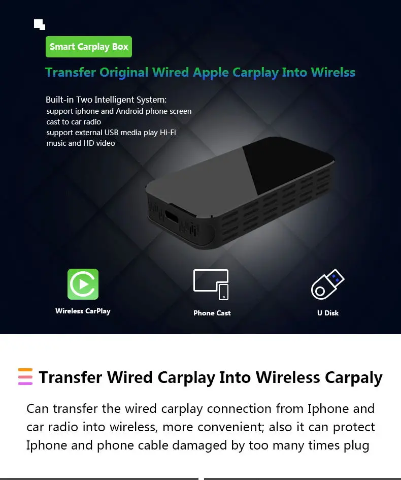 5G WIFI Bluetooth wireless carplay Adapter for Car with ast screen auto connect smart carplay TV Box For Any ios Version