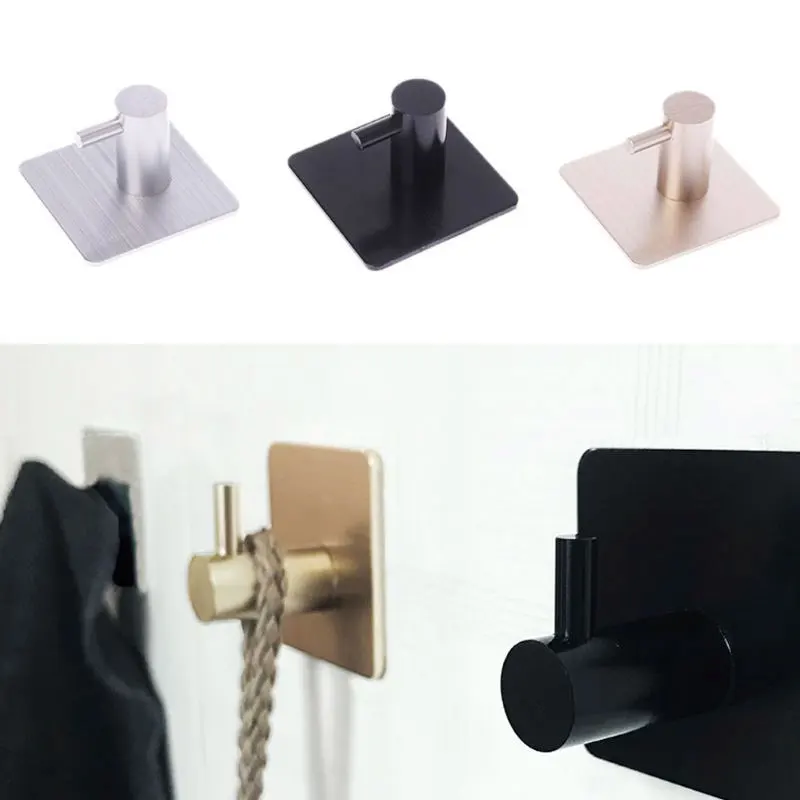 Convenient Aluminum Hook with Sticker Self Adhesive Home Decoration Key Rack Towel Hanger Wall Hook Office Brushed Door Hook