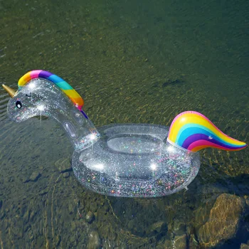 

Transparent Sequins Unicorn Floating Row Pegasus Mount Swimming Ring Adult Children Water Inflatable Toy