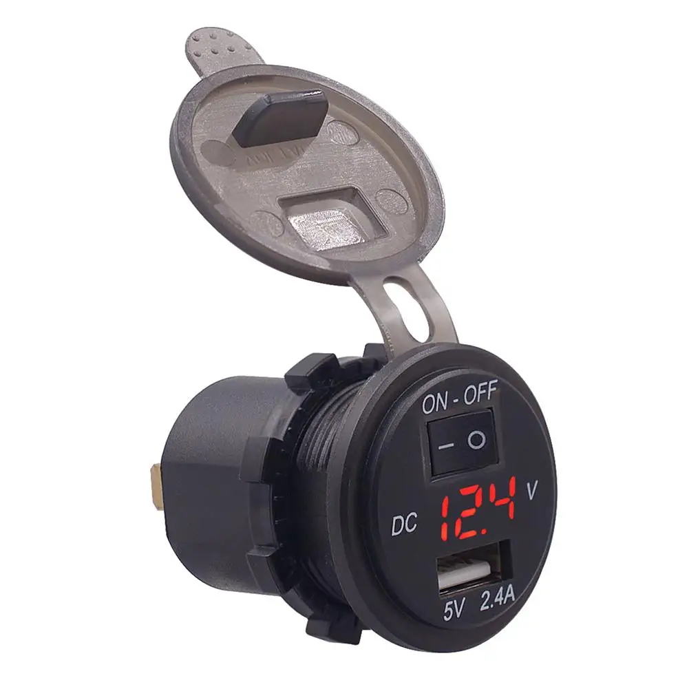 

12V Mobile Phone Charger Socket Digital Display Voltmeter USB Charger Socket With ON-OFF Switch For Car Motorcycle ATV