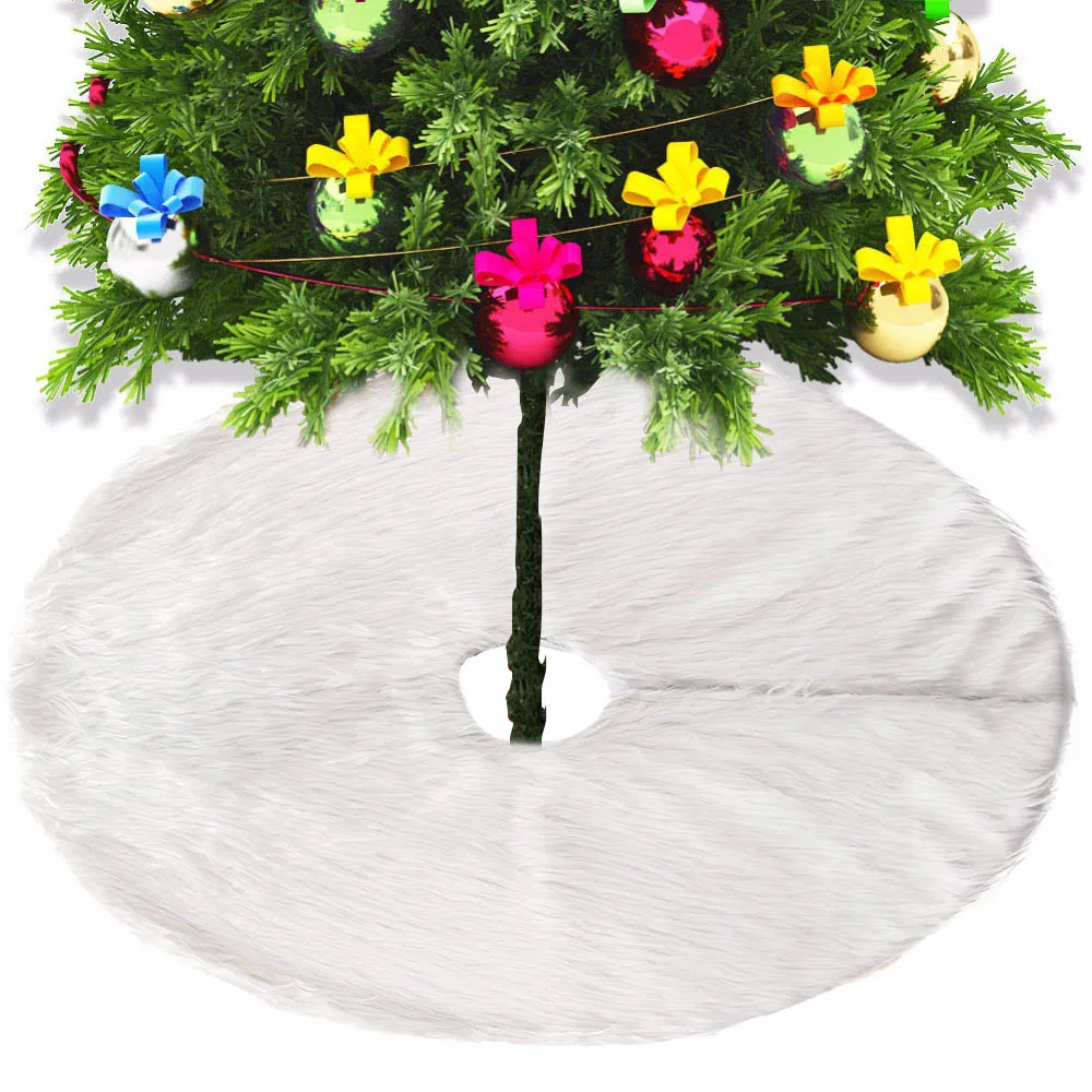 1pc White Christmas Tree Skirt Plush Faux Fur Carpet Xmas Floor Mat Ornaments Merry Christmas New Year Christmas Tree Decoration