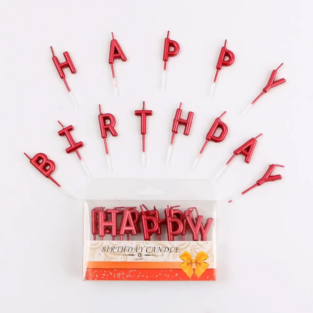 red Розовые, золотые, серебряные, красные с надписью «Happy Birthday», праздничный торт, праздничные принадлежности для дня рождения, милые свечки на день рождения для кухни, выпечка в подарок - Цвет: red