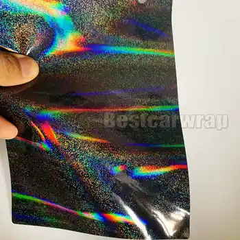 

Black rainbow Chrome Holographic Gloss Vinyl Film for car wrap laser sign foil air release Laser hologram stickers 1,52x20m