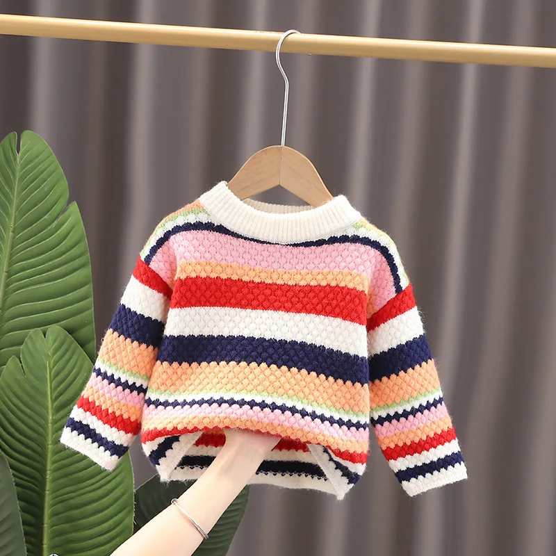 

Christmas Knitted Sweater Baby Boy Girl Long Sleeves Fashion rainbow stripes Winter Child Sweater Clothes Children's Clothing
