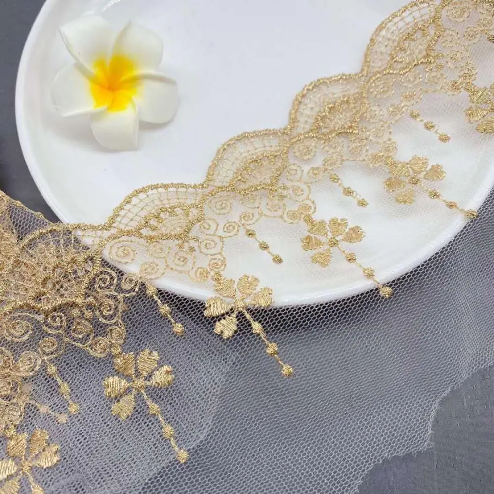 5Yards 9.9cm Soft Ivory Mesh Gold Thread Polyester Fabric Venise Lace Trim Embroidery Sewing Crafts Doll Material Edge | Дом и сад