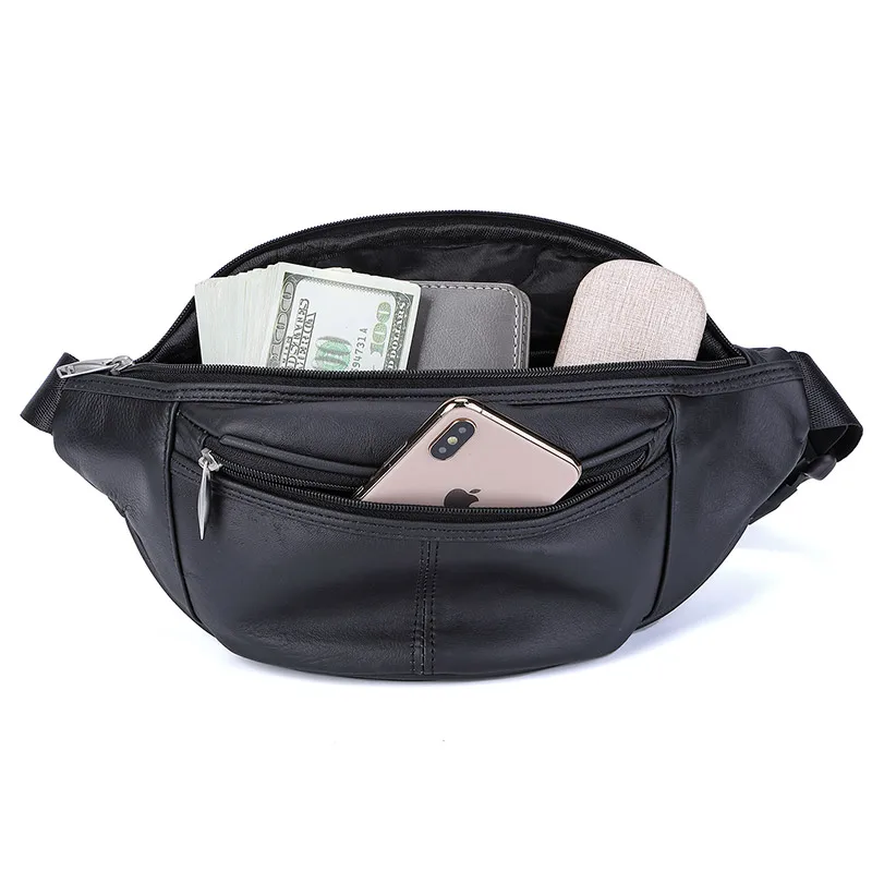 

Casual Men Fanny Packs Bag High Quality Genuine Leather Waist Bag Male Travel Messenger Bags Men's Belt Phone Pouch Bag