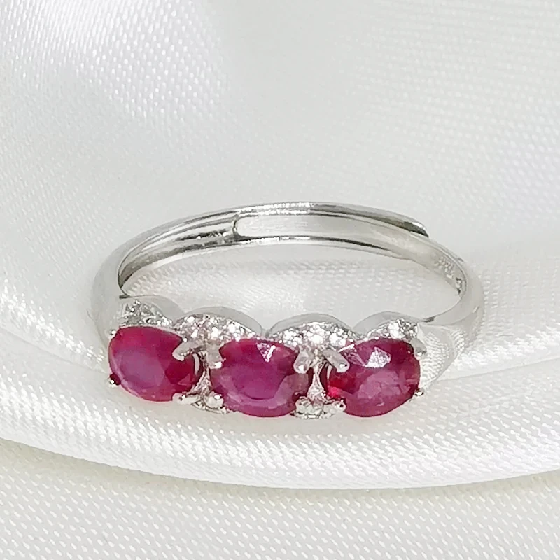 Meibapj Natural New Burning Pigeon Blood Red Ruby Gemstone 3 Stones Ring For Women Real 925 Sterling Silver Fine Wedding Jewelry Rings Aliexpress