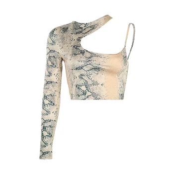 

Stage Costumes Sexy One Shoulder Snake Print Top Women Nightclub Rave Clothes Female Singer Bar Dj Ds Performance Wear DT1900