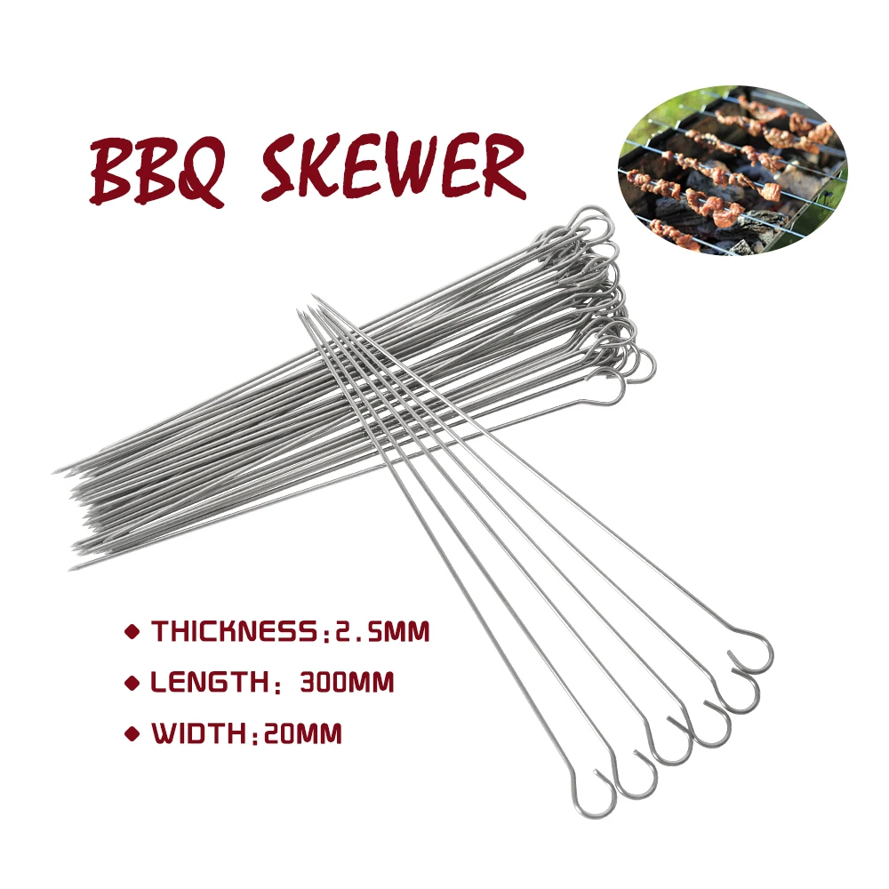 

GZZT BBQ Skewers 20pcs/lot Easy to Make Meat Skewers Hot Sales Stainless Steel 30cm Length 2.5mm Thickness