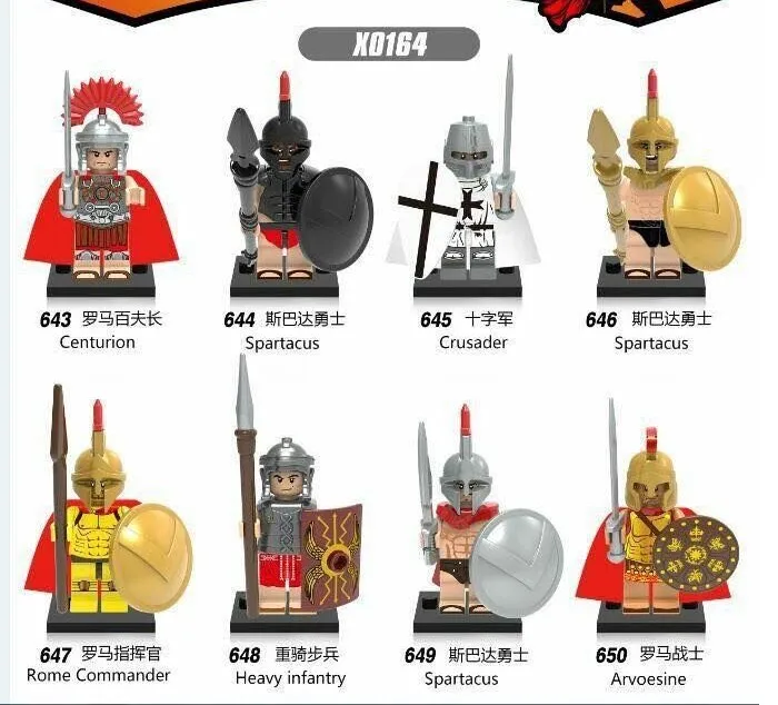 

Legoed Cartoon Medieval spartacus crusader Arvoesine Rome Commander Centurio Building Blocks Figures Children Gift Toys