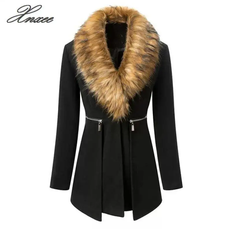 Черное Женское пальто, зимняя женская парка, длинные ветрозащитные куртки, пальто из шерсти альпаки, женские воротники из кроличьего меха, сшитые XL-5XL
