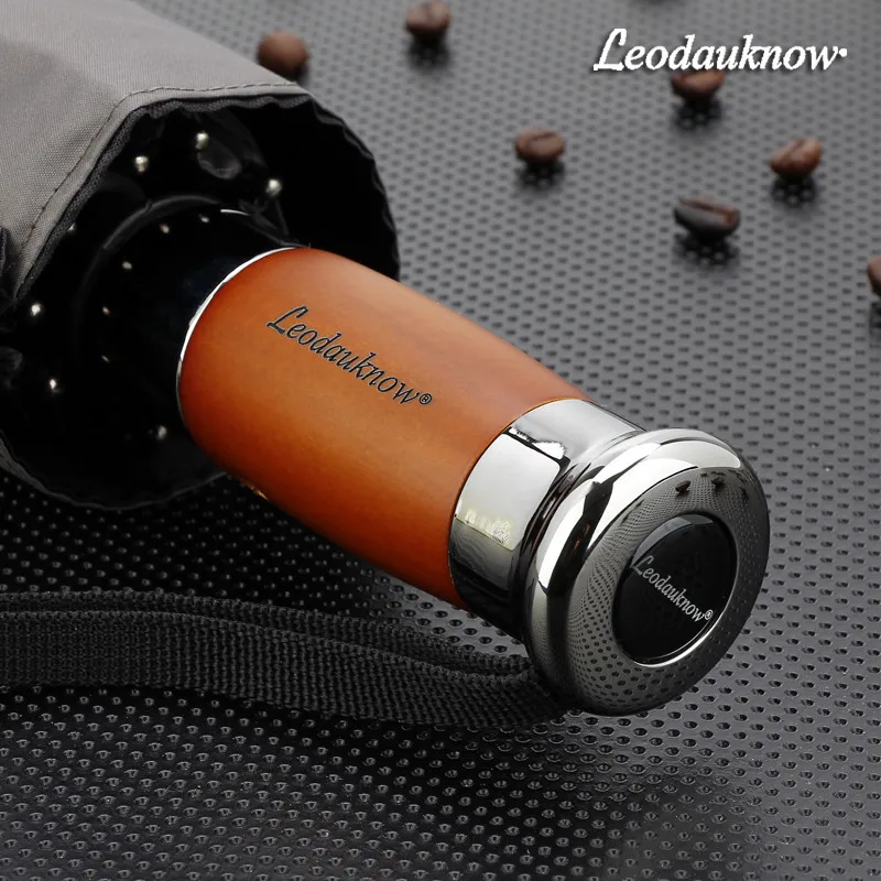 LEODAUKNOW бизнес три-складной полностью автоматический черный клей УФ-доказательство и ветрозащитный роскошный автомобиль Мужской Солнечный и Зонт от дождя