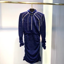 Новое дамское модное платье с длинными рукавами и высоким горлом со стразами 1012