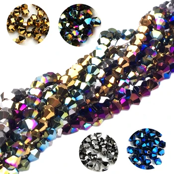 

100pcs/lot 4mm New Cut Glass Beads,Loose Beads Faceted Bicone with Plating Metallic color,fit Bracelet Necklace Jewelry Making