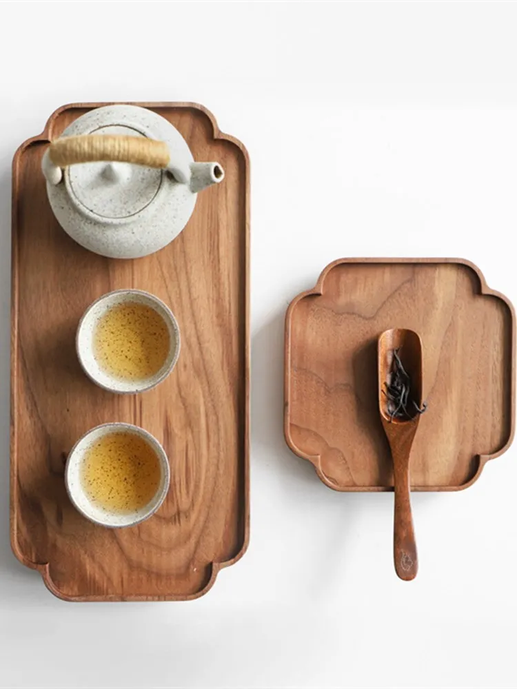 Wood Kungfu Tea Serving Tray Black Walnut Rectangular Creative Lace Tray Chinese Style Storage Tray