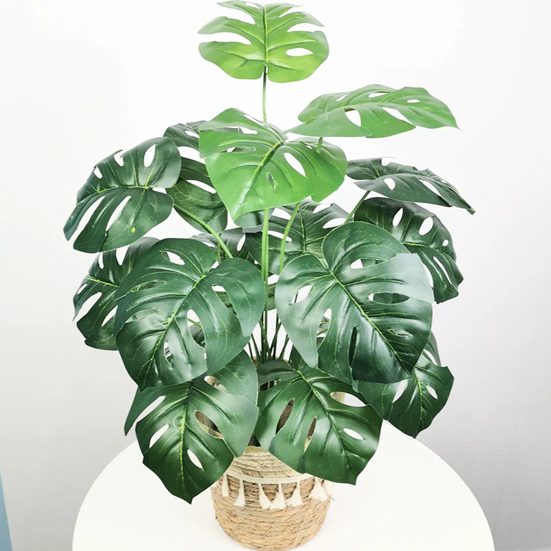 

70cm Large Artificial Monstera Tropical Jungle Plants 18 Heads Tall Fake Potted Tree Plastic Palm Leaves For Home Outdoor Decor
