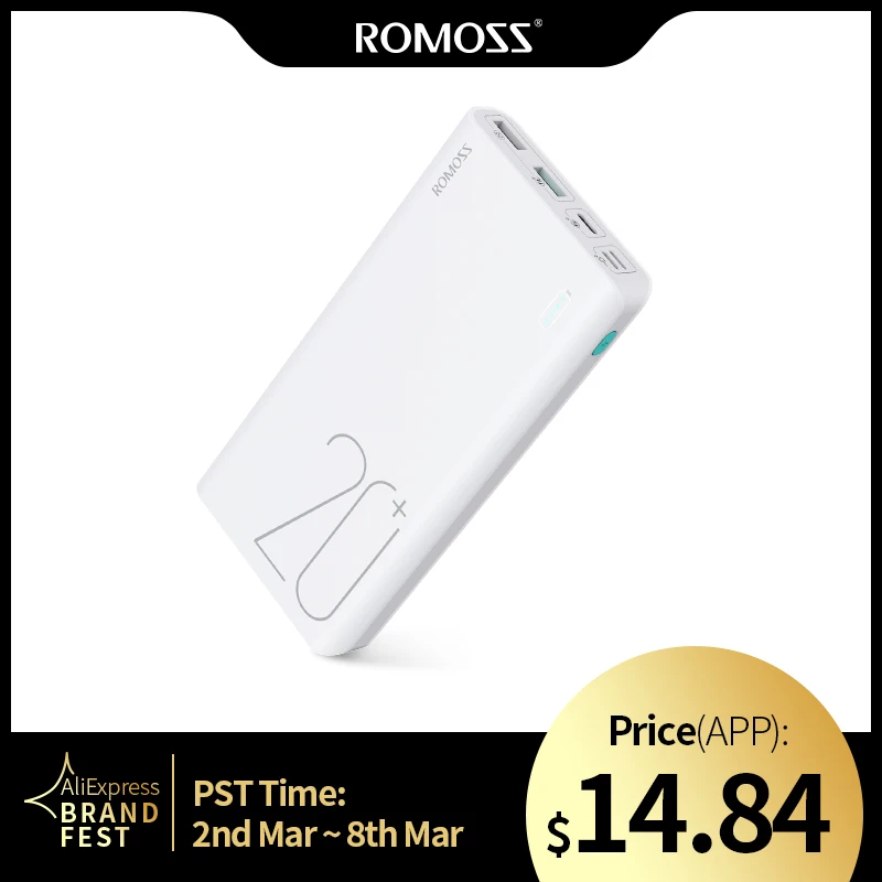 Preise 20000mAh ROMOSS Sinn 6 + Power Bank Mit QC 3,0 Zwei weg Schnelle Lade Externe Batterie Tragbare Lade für Handys Tablet