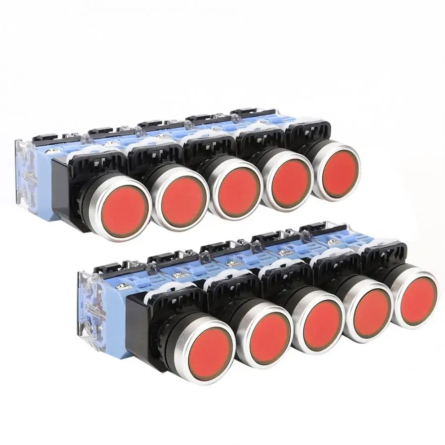 10 Pcs/set BEM38-11DS(LA38) Self-Lock Flat Button Switch 22mm with Indication Light