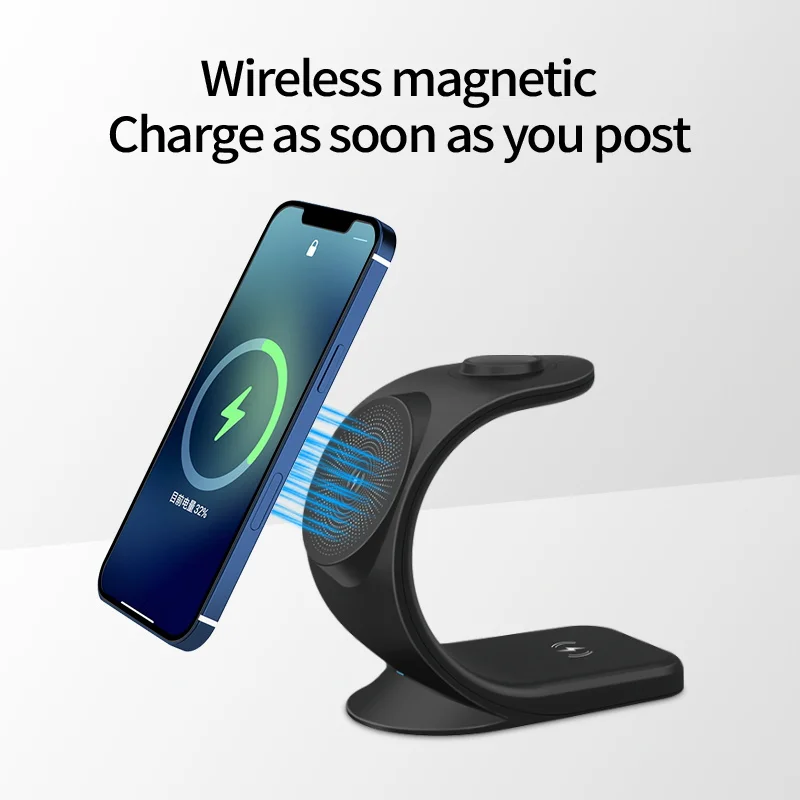 MC83 cell phone fast charger magnetic portable magnet fast 15w magnetic wireless phone wireless 3 in 1 charger for iphone - ANKUX.COM