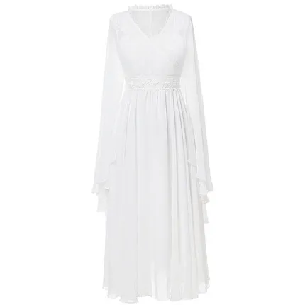

Women 2020 Spring Summer Dress V-Neck Vintage Long Dresses Female Vestidos Cloak Split Sleeves Lady Wear LX1591