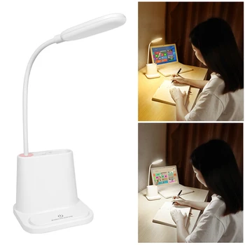 

Bedroom Reading 360 Degree Hose Multifunctional USB Rechargeable 2 Color Modes LED Desk Lamp With Pen Holder Stepless Dimming
