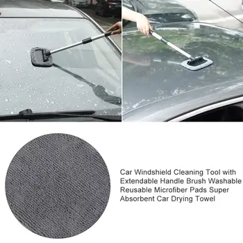 

Drying Towel Car Windshield Cleaning Tool Extendable Handle Brush Washable Reusable Microfiber Pads Super Absorbent