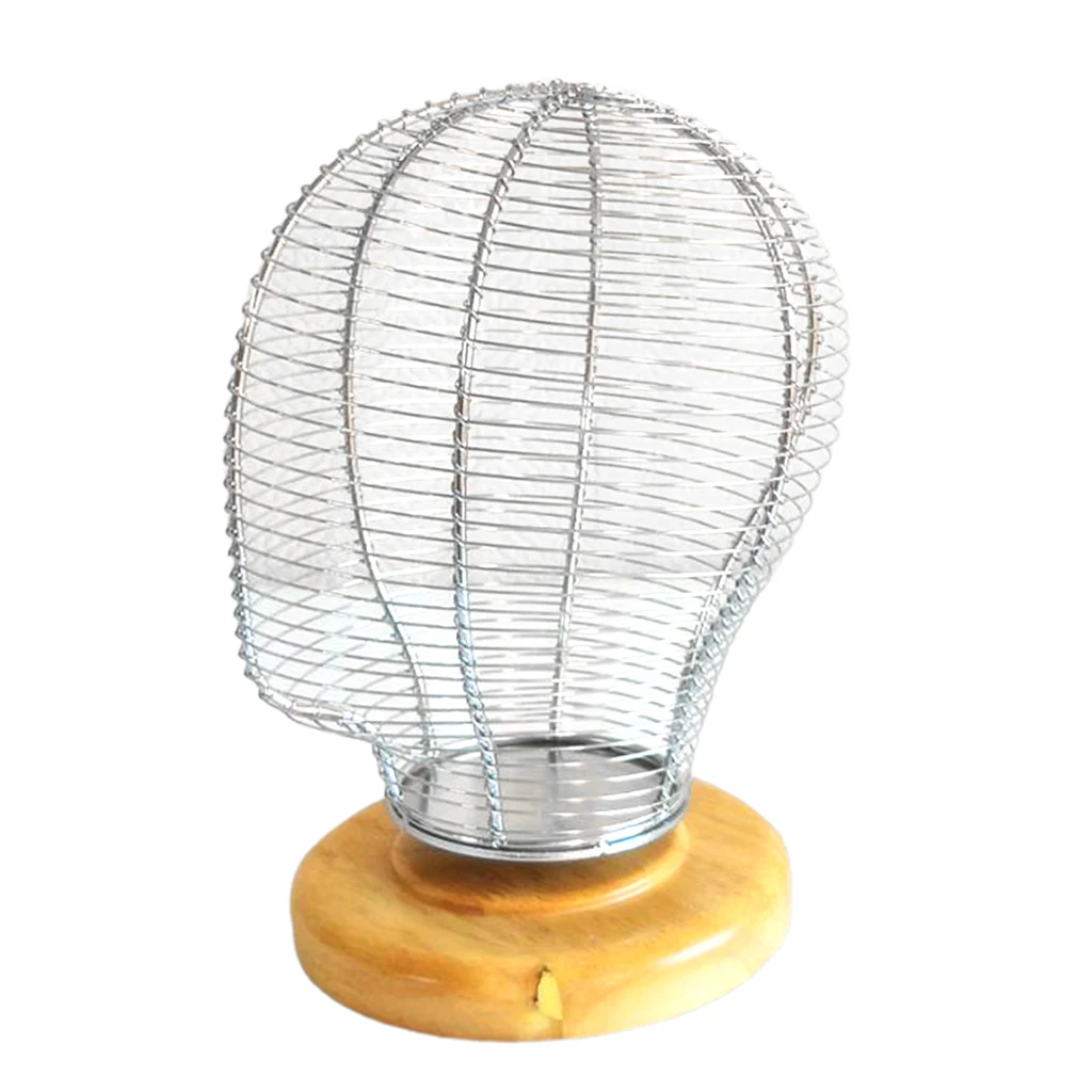 21'' Hollowed-out Sturdy Metal Hair Mannequin Head Hat Display Stand Holder Manikin Model Stand Rack with Wooden Base