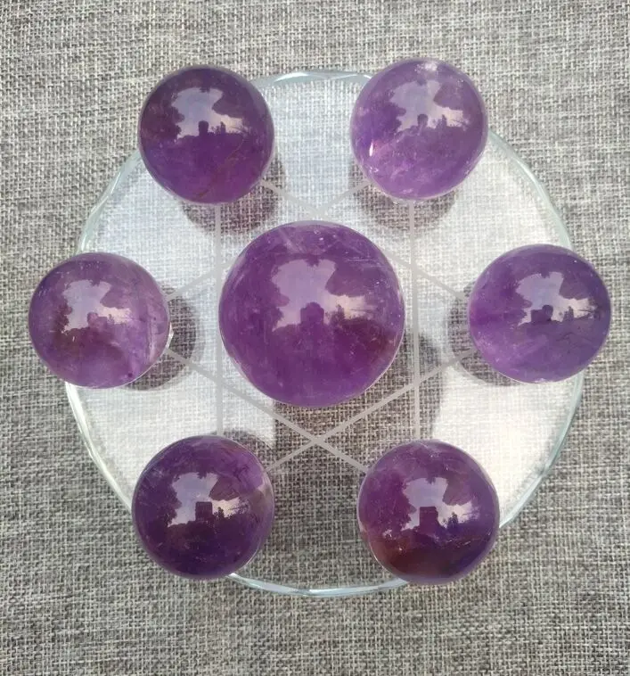

7pcs 2cm Seven Star Group purple Crystal Chakra Sphere Crystal Balls with 8cm Lucency Crystal Base Reiki Healing