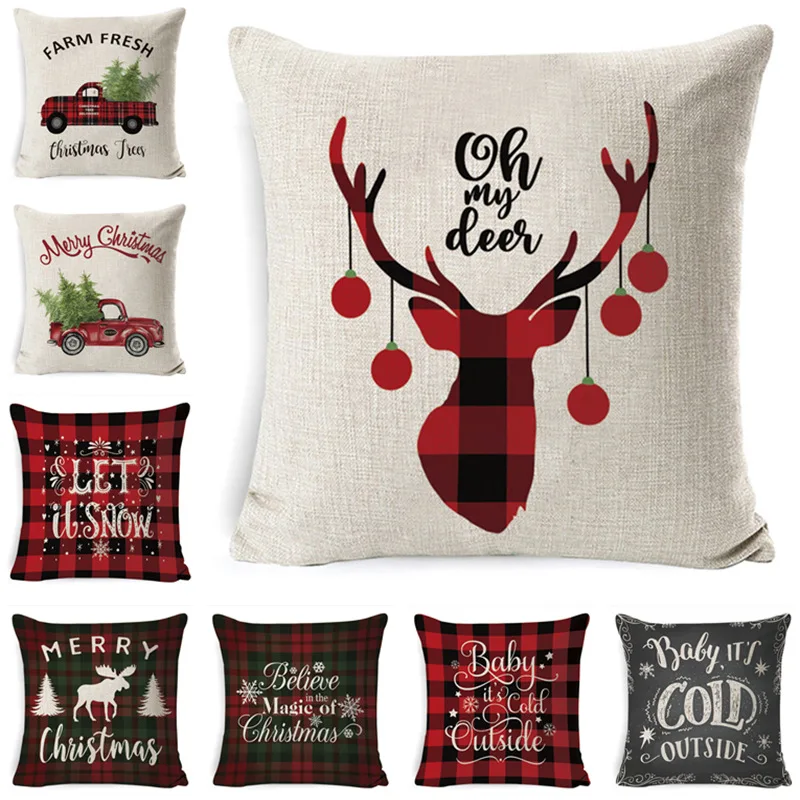 

Christmas Cushion Cover Cotton Linen Sofa Pillow Covers Home Decor Sofa Cover Pillowcase 45x45cm