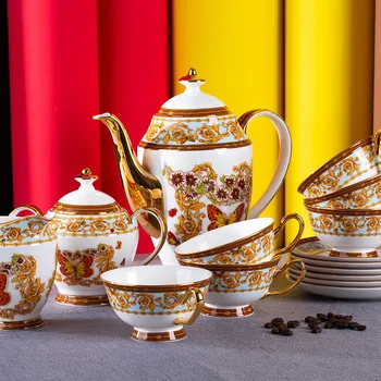 

Ceramic Coffee Cups & Pot Set Breakfast Milk Coffee Cups With Tray Drinkware Sugar Can Milk jug 15 Pieces Set Wedding Gifts