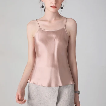 

Summer New 100% Natural silk sleeveless tops off shoulder sexy halter top underwear women top women tank top camisole